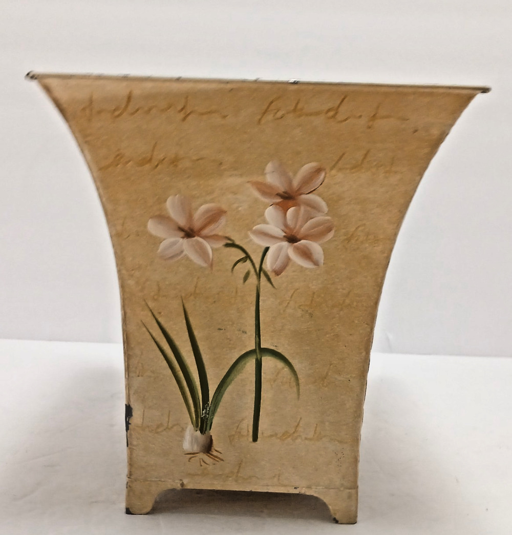 French Country VTG Style Planter Wastebasket Parchment Paper Script Victorian